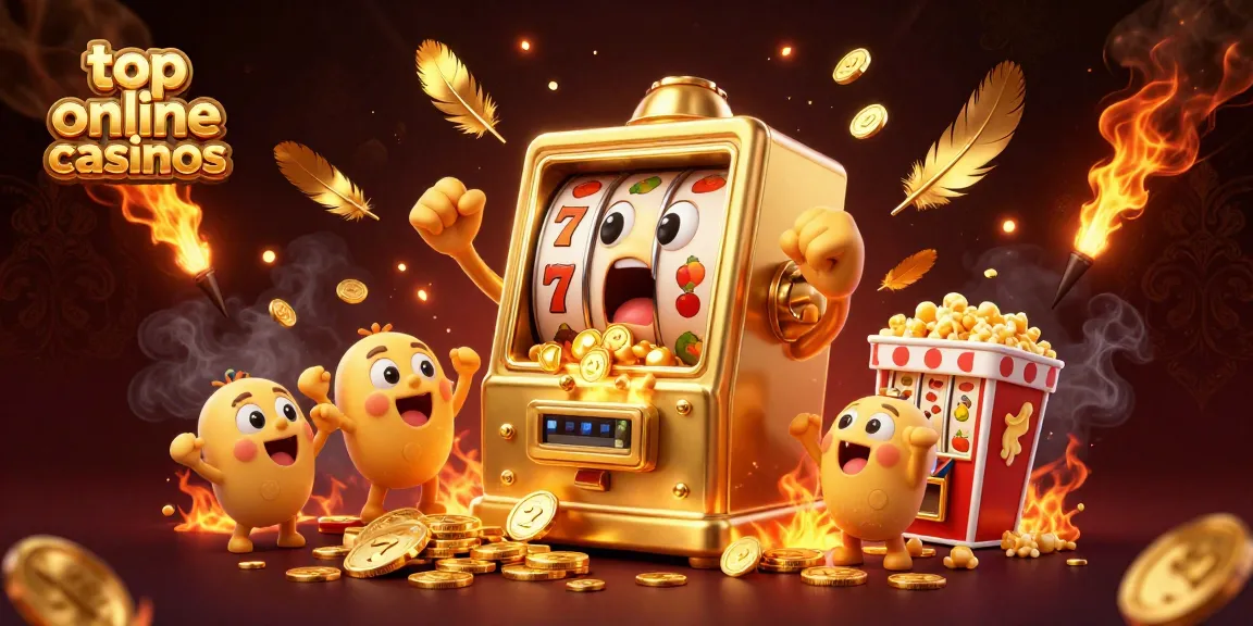 Experience thrilling wins at top online casinos with a golden slot machine hitting the jackpot.